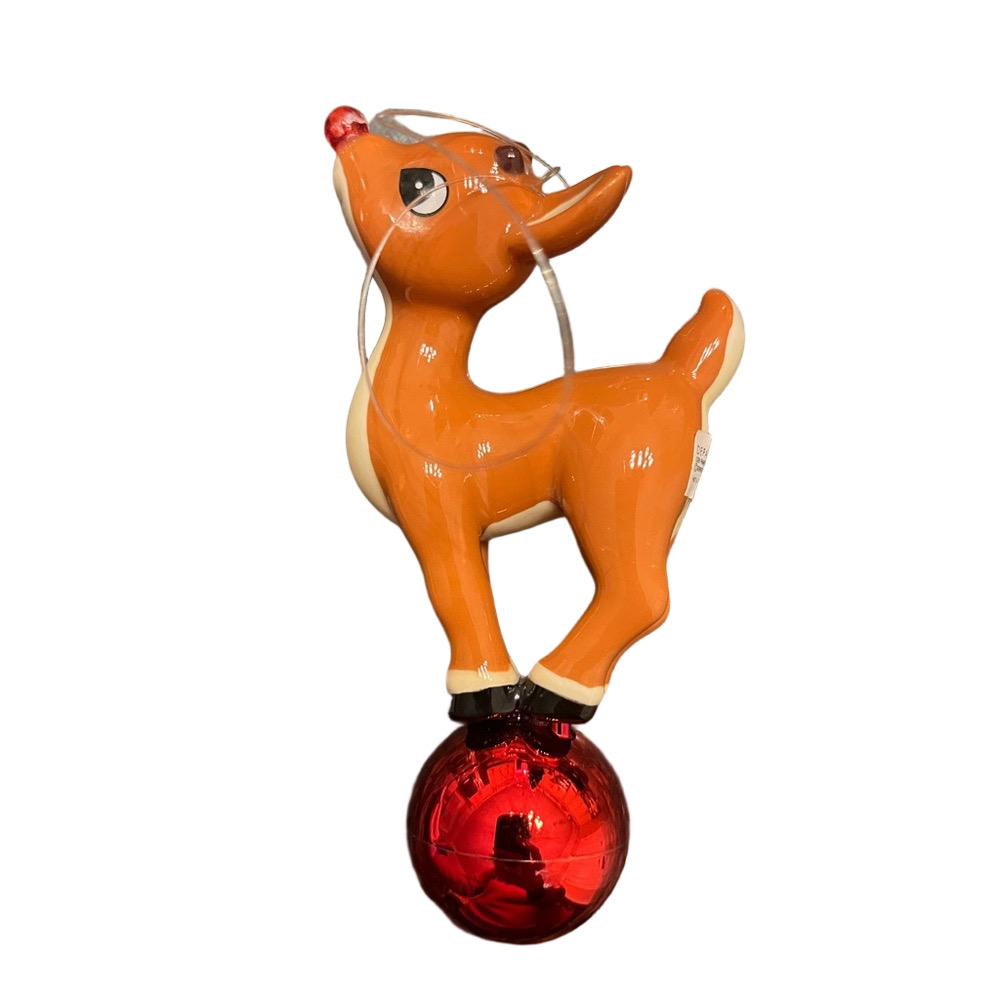 🎄 Vintage Department 56 Rankin Bass Rudolph on Red Ball Ornament